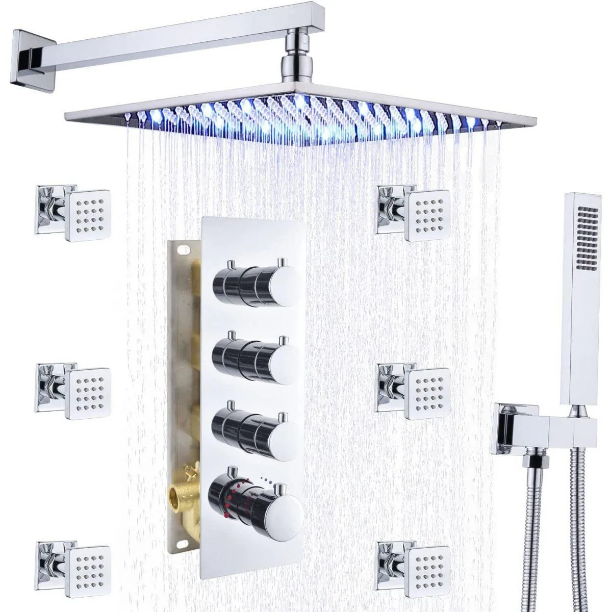 Shower System Ceiling Mounted Massage Jets Square Rain Shower Head Shower Trim -Bathlova