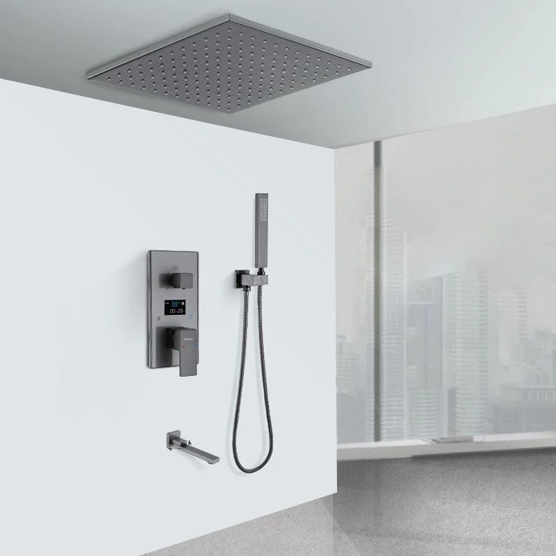 Shower System Grey Swivel Square Ceiling Mount Brass Modern Lever Handle Shower Set -Bathlova