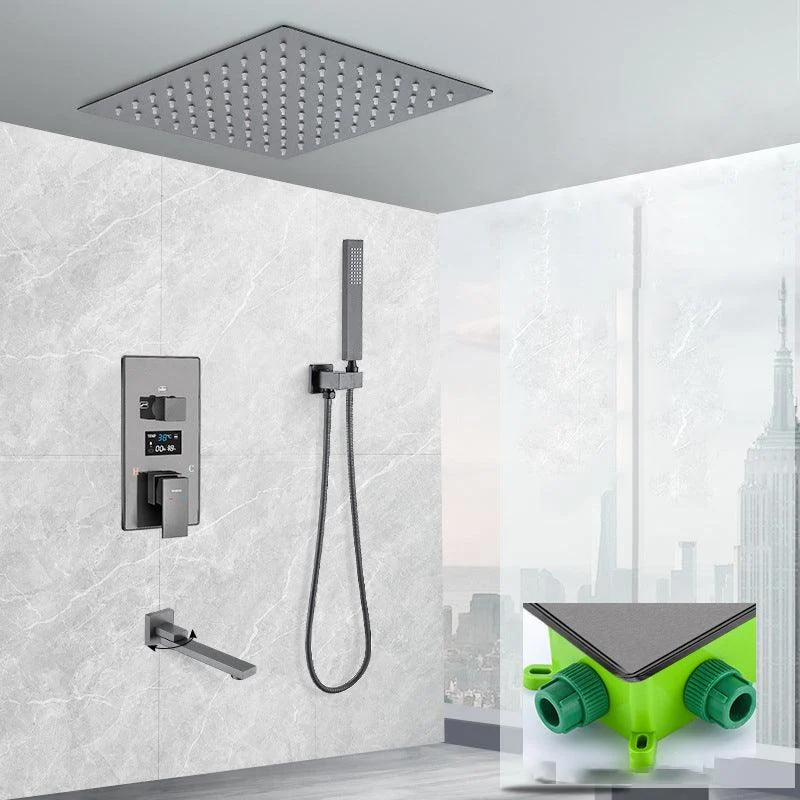 Shower System Grey Swivel Square Ceiling Mount Brass Modern Lever Handle Shower Set -Bathlova