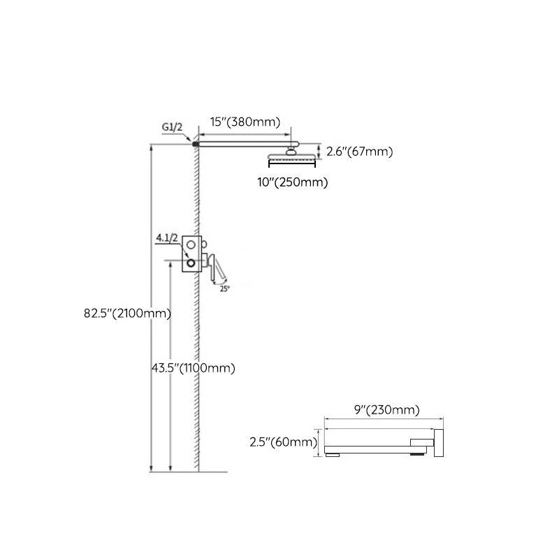 Shower System Grey Swivel Square Ceiling Mount Brass Modern Lever Handle Shower Set -Bathlova