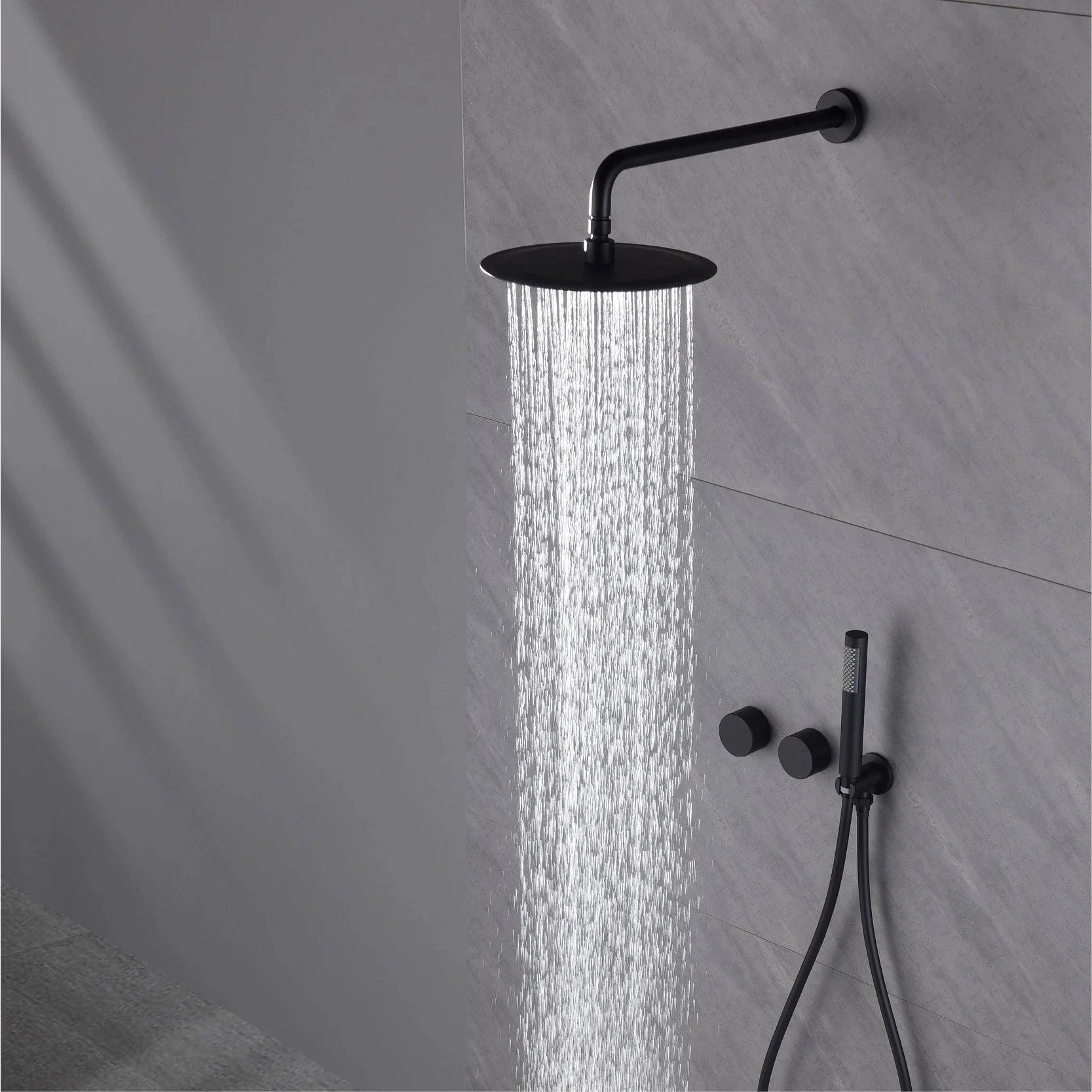 Shower System With Wall Mounted Design Two Handles Dual Control Hidden Tap -Bathlova