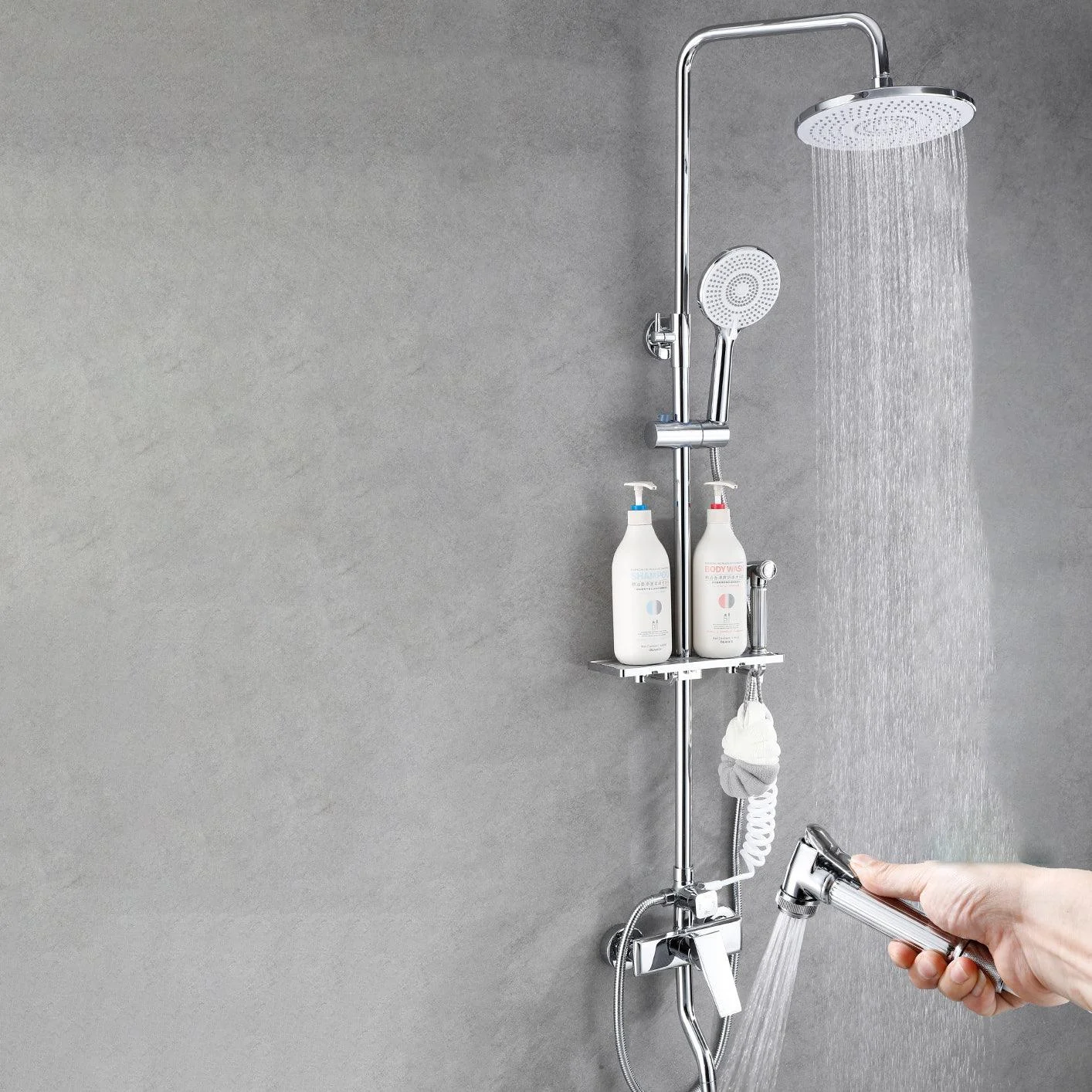 Shower Trim Round Rain Massage Jet Handheld Shower Head System -Bathlova