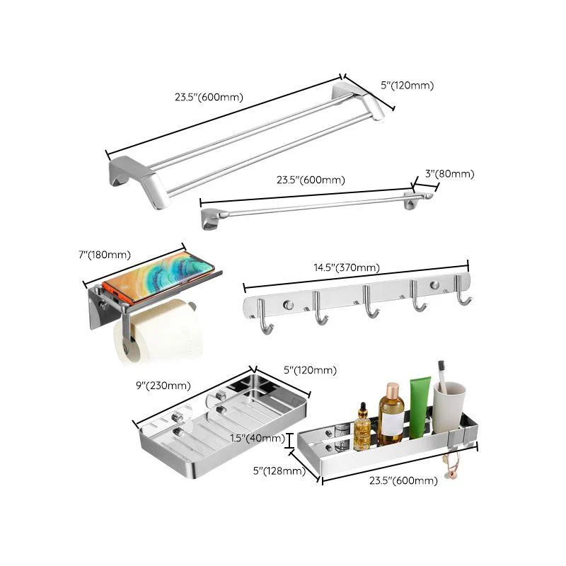 Silver Bathroom Accessories Hardware Set Modern Bathroom Accessory Kit -Bathlova