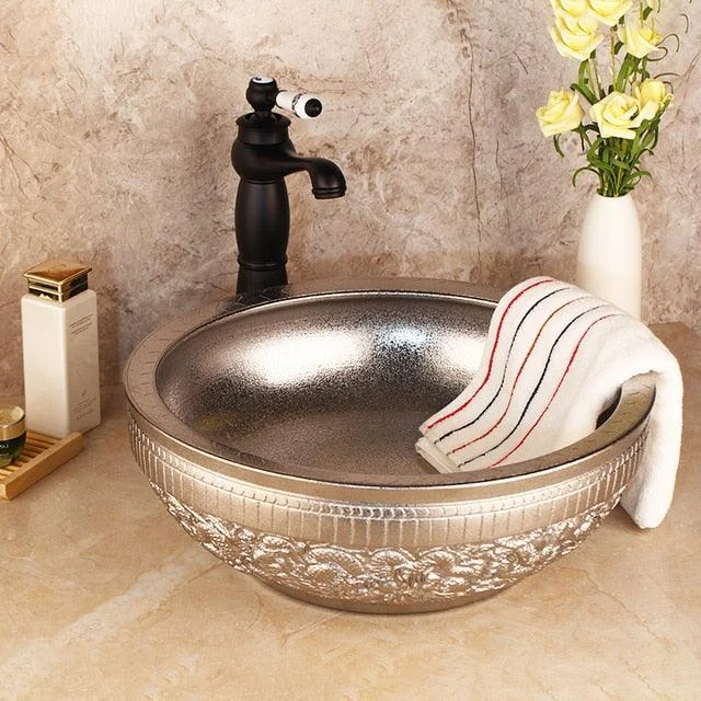 Silver Bathroom Bowl Sink Washbasin Hand Paint Lavatory Bath Basin -Bathlova