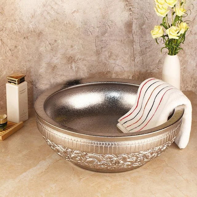 Silver Bathroom Bowl Sink Washbasin Hand Paint Lavatory Bath Basin -Bathlova