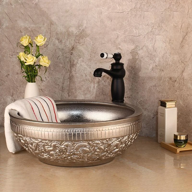 Silver Bathroom Bowl Sink Washbasin Hand Paint Lavatory Bath Basin -Bathlova