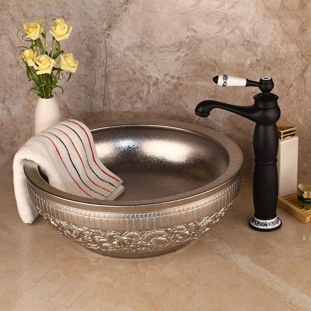 Silver Bathroom Bowl Sink Washbasin Hand Paint Lavatory Bath Basin -Bathlova