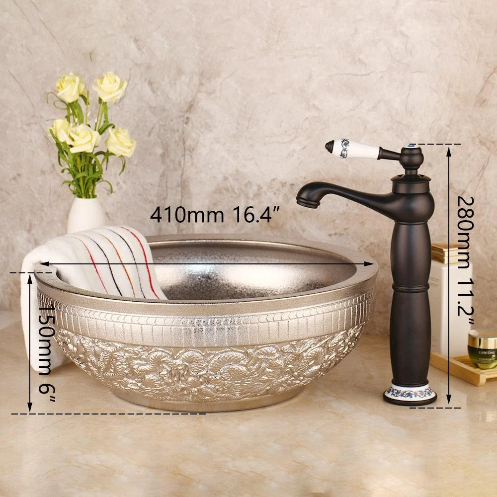 Silver Bathroom Bowl Sink Washbasin Hand Paint Lavatory Bath Basin -Bathlova