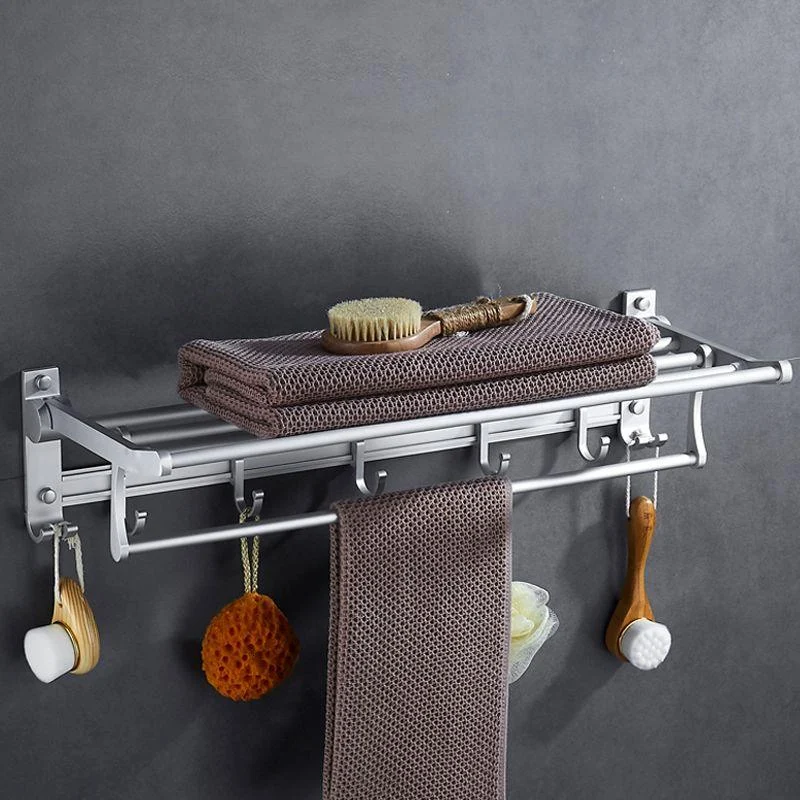 Silver Modern Bathroom Accessory Set with Bath Shelf/Towel Bar & Robe Hooks -Bathlova