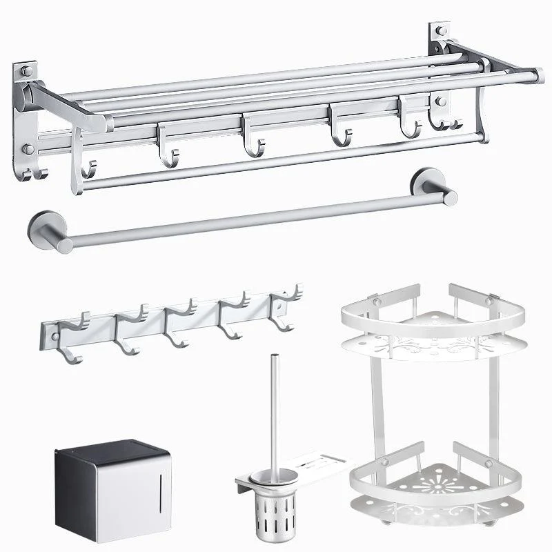 Silver Modern Bathroom Accessory Set with Bath Shelf/Towel Bar & Robe Hooks -Bathlova