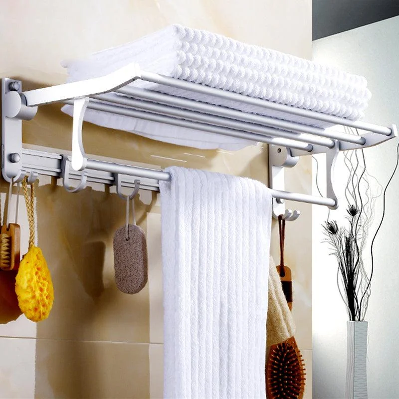 Silver Modern Bathroom Accessory Set with Bath Shelf/Towel Bar & Robe Hooks -Bathlova