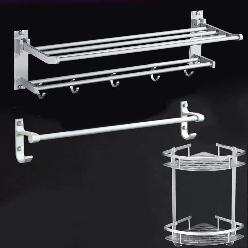 Silver Modern Bathroom Accessory Set with Bath Shelf/Towel Bar & Robe Hooks -Bathlova