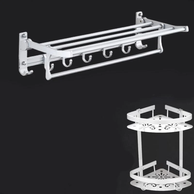 Silver Modern Bathroom Accessory Set with Bath Shelf/Towel Bar & Robe Hooks -Bathlova