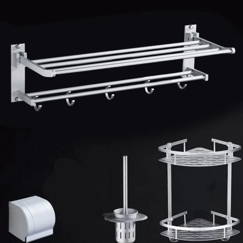 Silver Modern Bathroom Accessory Set with Bath Shelf/Towel Bar & Robe Hooks -Bathlova