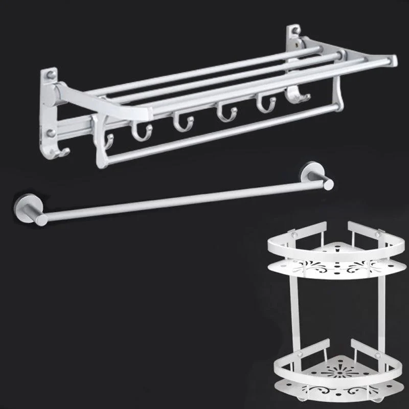 Silver Modern Bathroom Accessory Set with Bath Shelf/Towel Bar & Robe Hooks -Bathlova