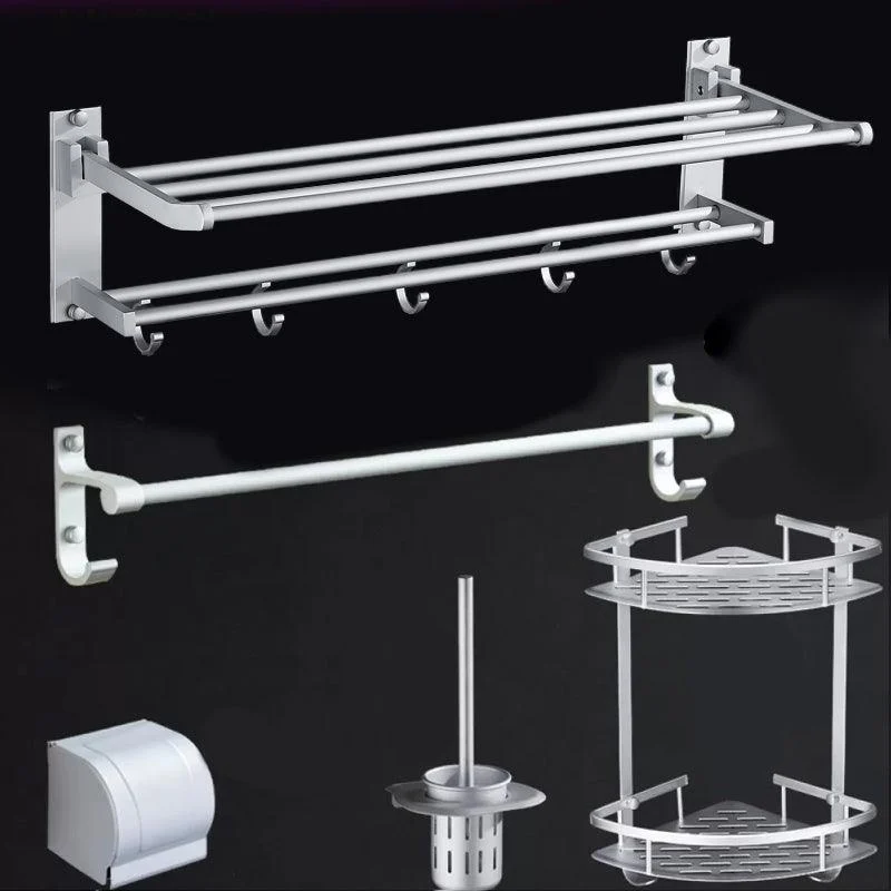 Silver Modern Bathroom Accessory Set with Bath Shelf/Towel Bar & Robe Hooks -Bathlova