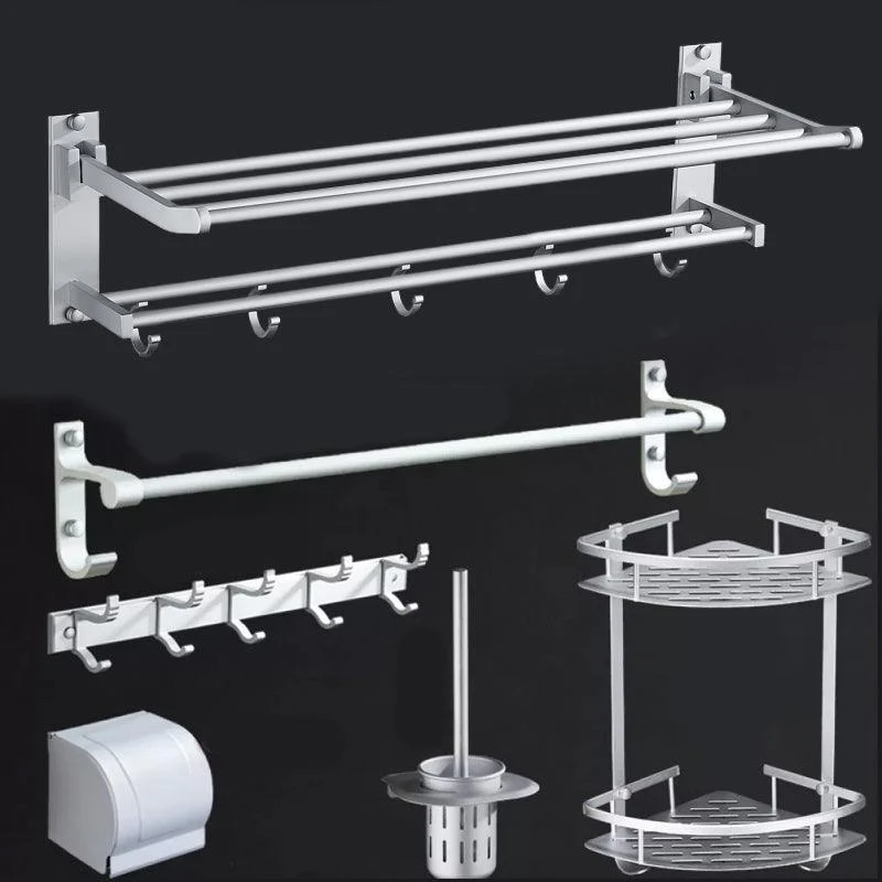 Silver Modern Bathroom Accessory Set with Bath Shelf/Towel Bar & Robe Hooks -Bathlova