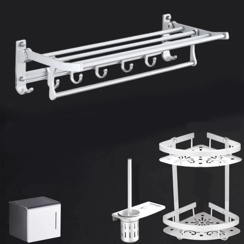 Silver Modern Bathroom Accessory Set with Bath Shelf/Towel Bar & Robe Hooks -Bathlova