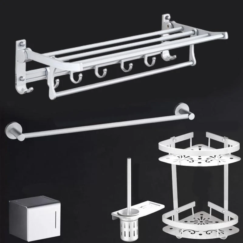 Silver Modern Bathroom Accessory Set with Bath Shelf/Towel Bar & Robe Hooks -Bathlova