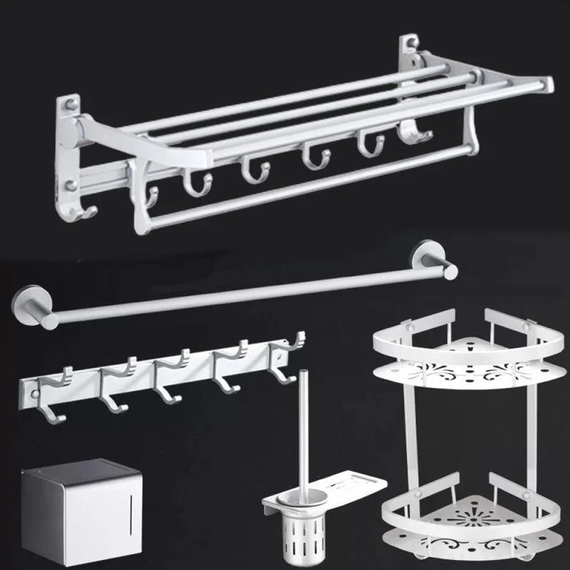 Silver Modern Bathroom Accessory Set with Bath Shelf/Towel Bar & Robe Hooks -Bathlova