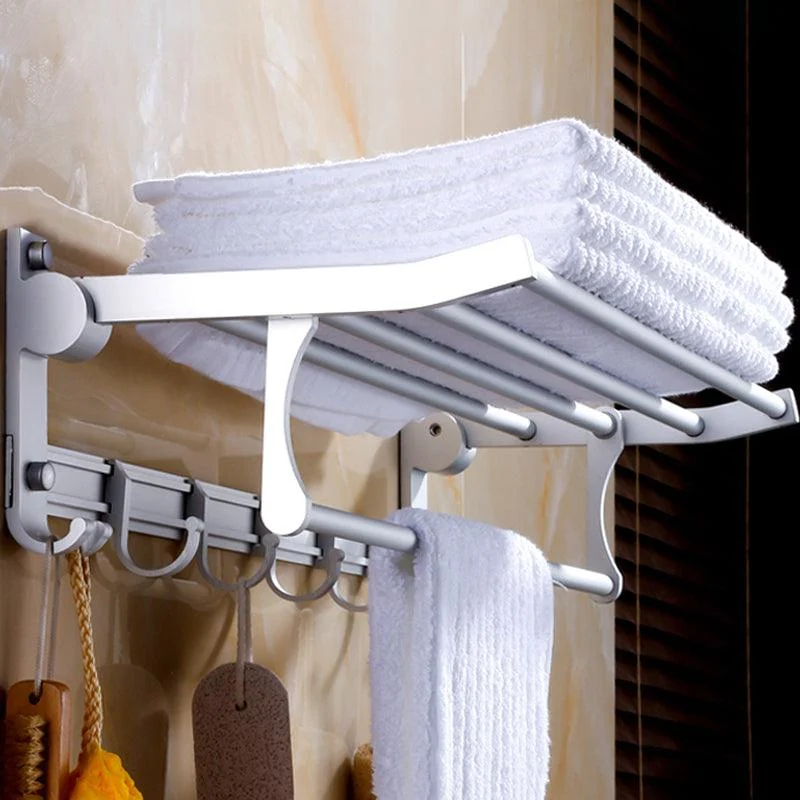 Silver Modern Bathroom Accessory Set with Bath Shelf/Towel Bar & Robe Hooks -Bathlova