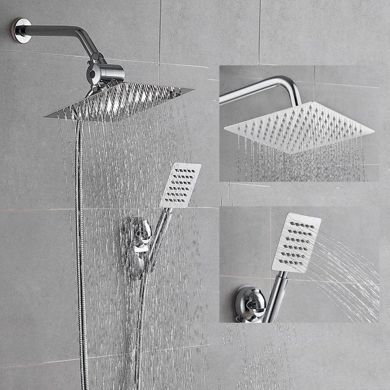 Silver Square Dual Shower Head Modern Water Filtration Wall-Mount Showerhead -Bathlova