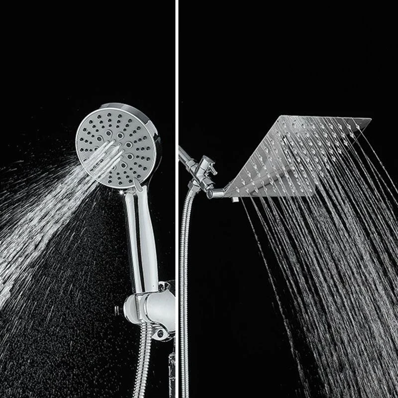 Silver Square Fixed Shower Head Modern Style Wall-Mount Showerhead -Bathlova