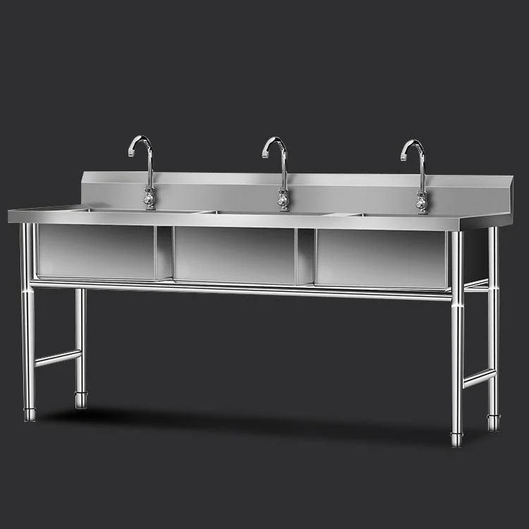 Simple Kitchen Sink Triple Bowl Stainless Steel Sink with Taps -Bathlova