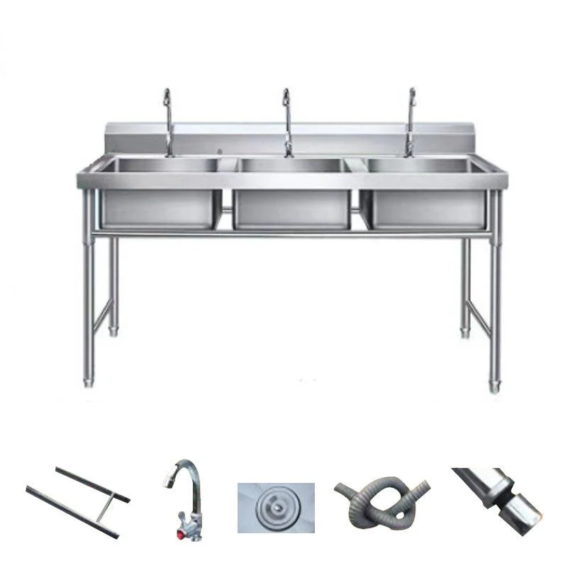 Simple Kitchen Sink Triple Bowl Stainless Steel Sink with Taps -Bathlova