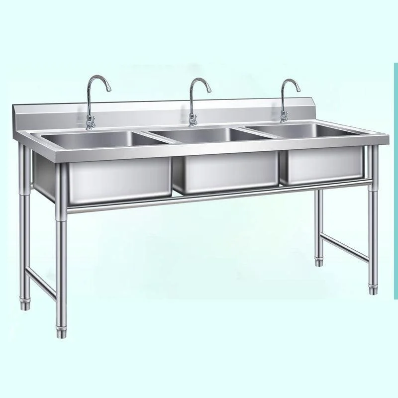 Simple Kitchen Sink Triple Bowl Stainless Steel Sink with Taps -Bathlova