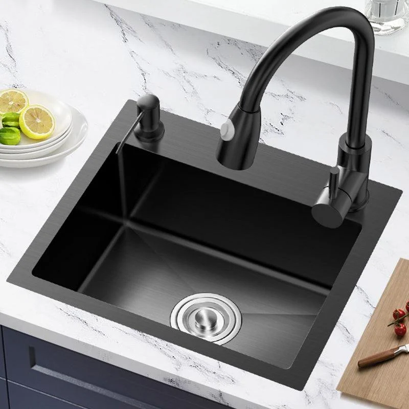 Single Basin Kitchen Sink Stainless Steel Black Kitchen Sink with Drain Assembly -Bathlova