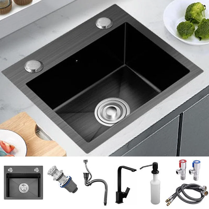 Single Basin Kitchen Sink Stainless Steel Black Kitchen Sink with Drain Assembly -Bathlova