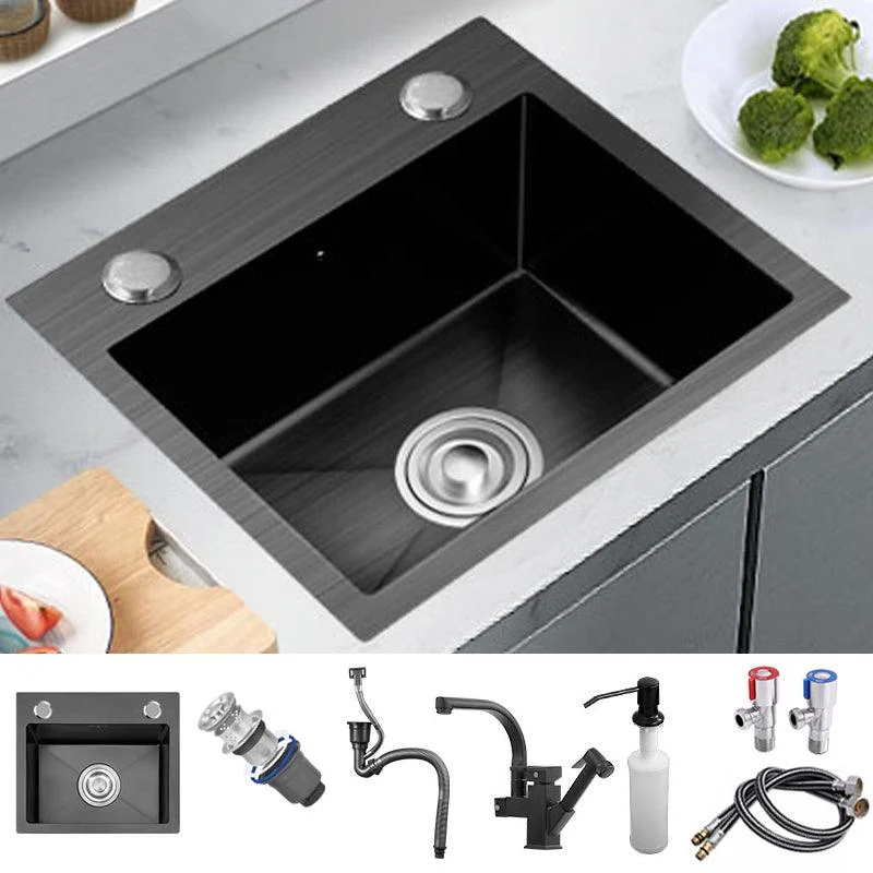 Single Basin Kitchen Sink Stainless Steel Black Kitchen Sink with Drain Assembly -Bathlova