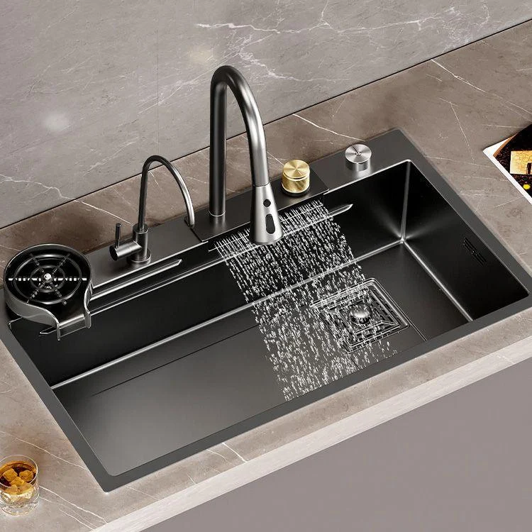 Single Bowl Kitchen Sink Black Stainless Steel Top Mount 3 Holes Sink with Strainer -Bathlova