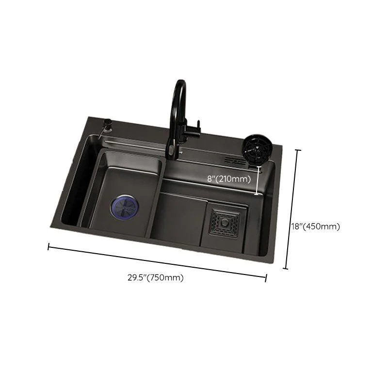 Single Bowl Kitchen Sink Black Stainless Steel Top Mount 3 Holes Sink with Strainer -Bathlova