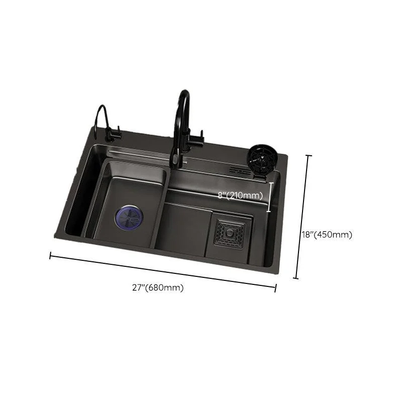 Single Bowl Kitchen Sink Black Stainless Steel Top Mount 3 Holes Sink with Strainer -Bathlova