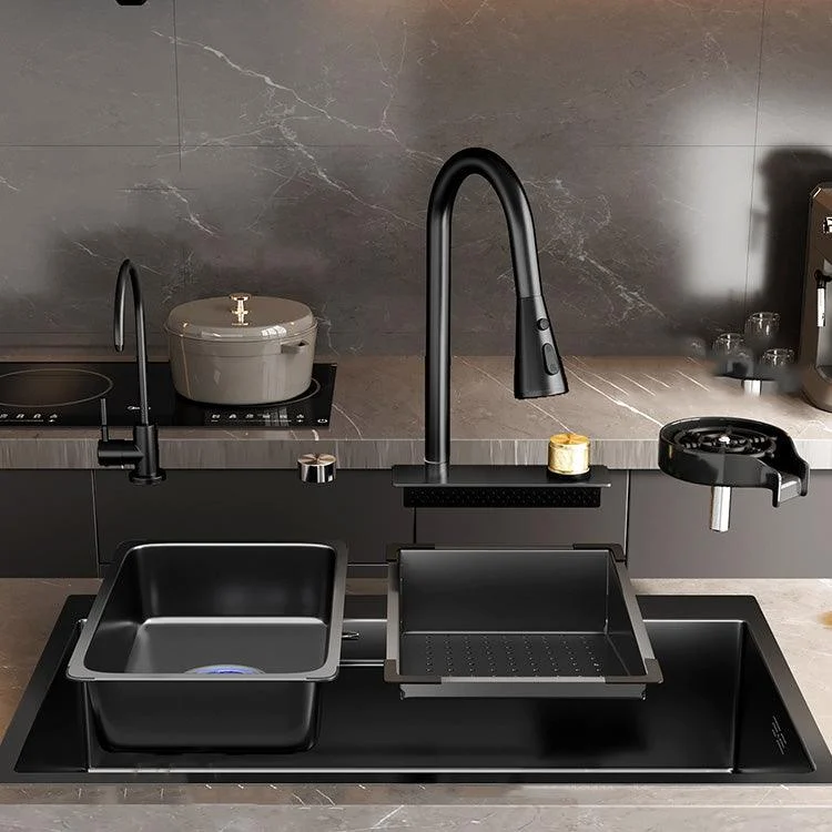 Single Bowl Kitchen Sink Black Stainless Steel Top Mount 3 Holes Sink with Strainer -Bathlova