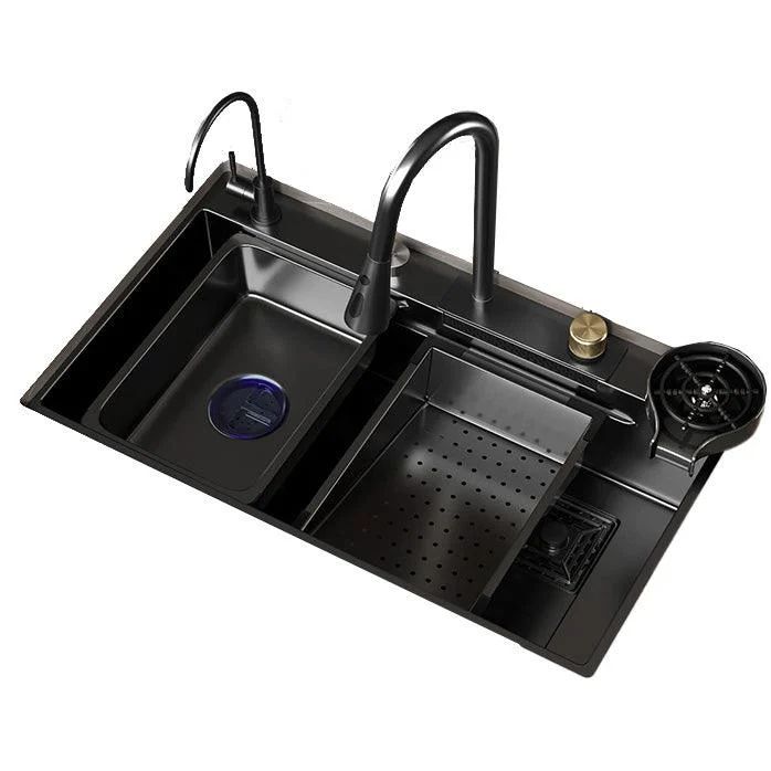 Single Bowl Kitchen Sink Black Stainless Steel Top Mount 3 Holes Sink with Strainer -Bathlova