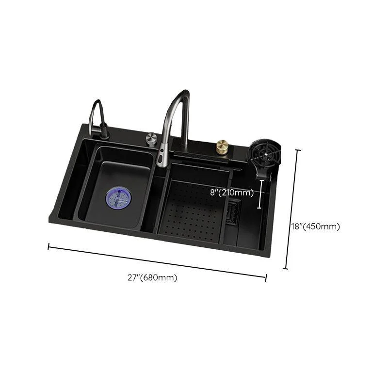 Single Bowl Kitchen Sink Black Stainless Steel Top Mount 3 Holes Sink with Strainer -Bathlova