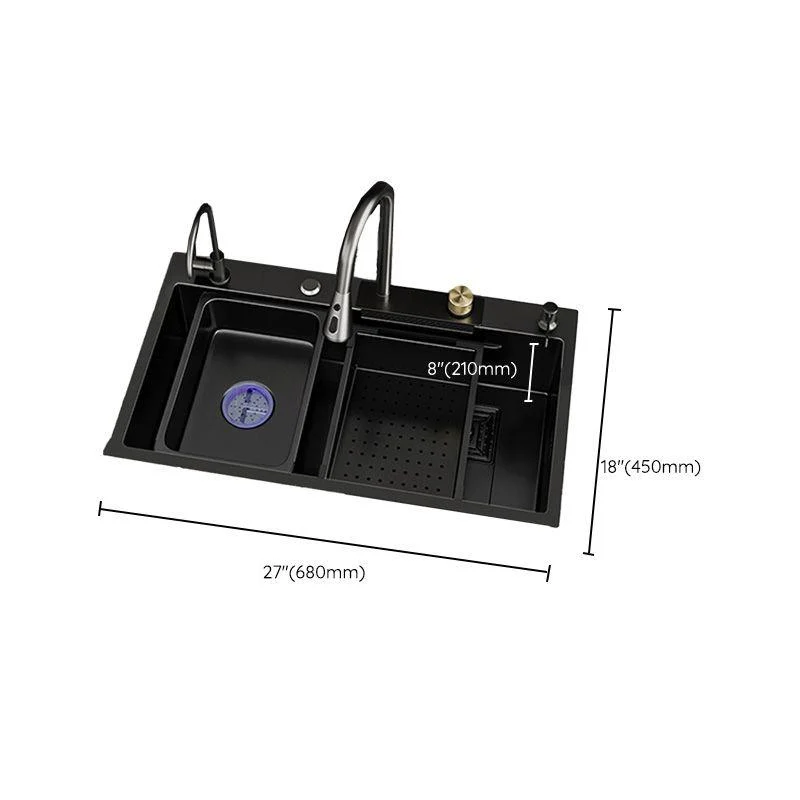 Single Bowl Kitchen Sink Black Stainless Steel Top Mount 3 Holes Sink with Strainer -Bathlova