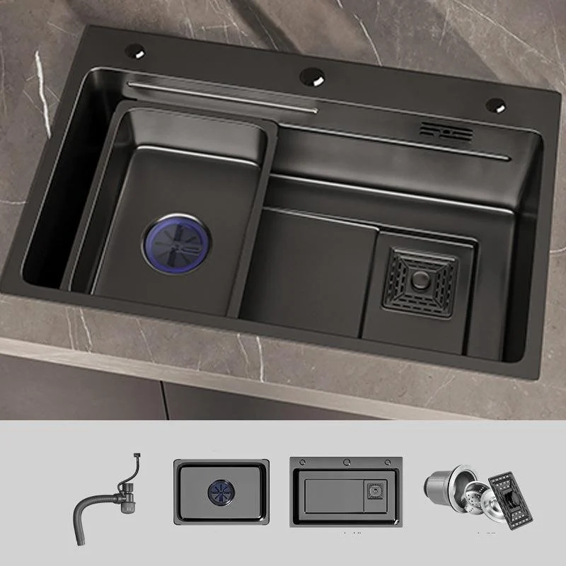 Single Bowl Kitchen Sink Black Stainless Steel Top Mount 3 Holes Sink with Strainer -Bathlova