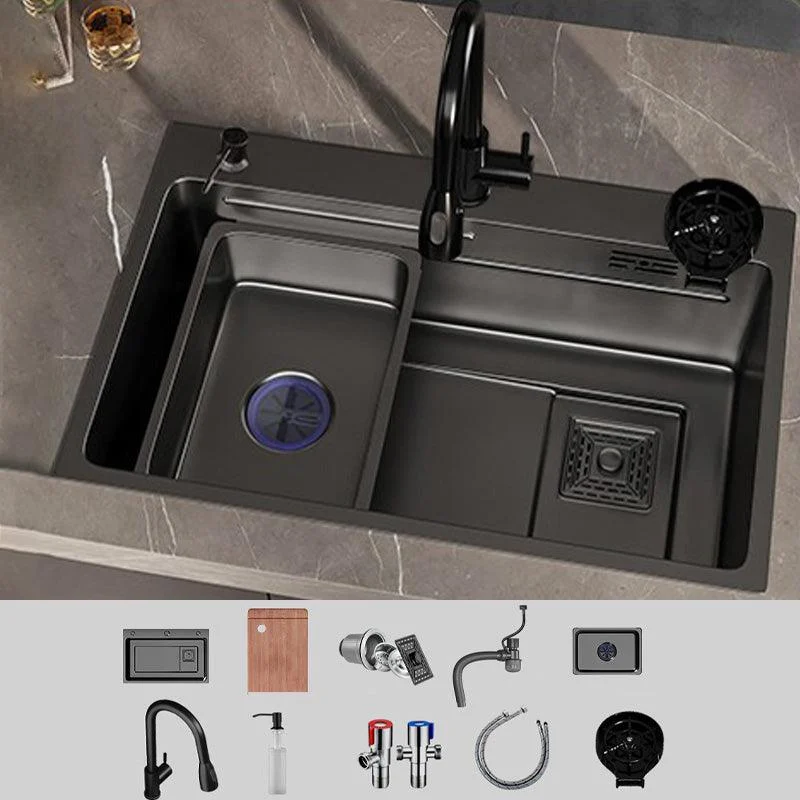 Single Bowl Kitchen Sink Black Stainless Steel Top Mount 3 Holes Sink with Strainer -Bathlova