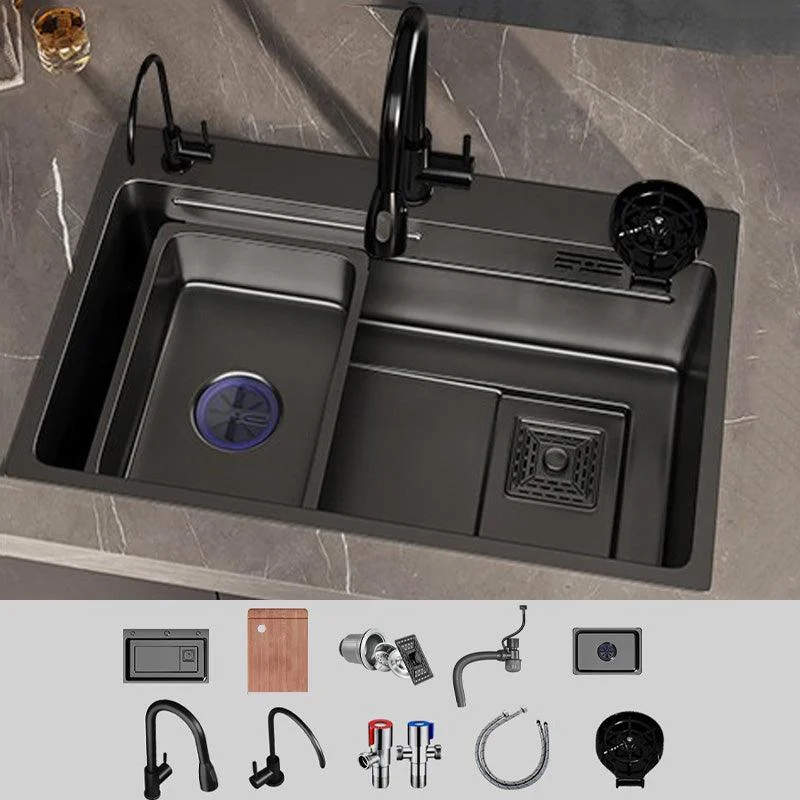 Single Bowl Kitchen Sink Black Stainless Steel Top Mount 3 Holes Sink with Strainer -Bathlova