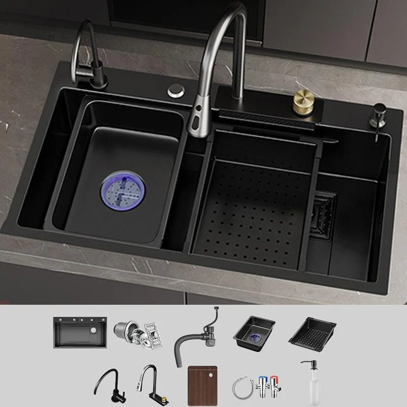 Single Bowl Kitchen Sink Black Stainless Steel Top Mount 3 Holes Sink with Strainer -Bathlova