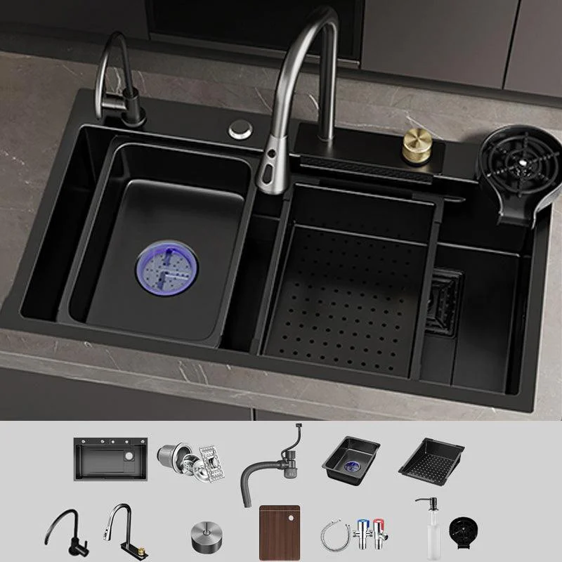 Single Bowl Kitchen Sink Black Stainless Steel Top Mount 3 Holes Sink with Strainer -Bathlova