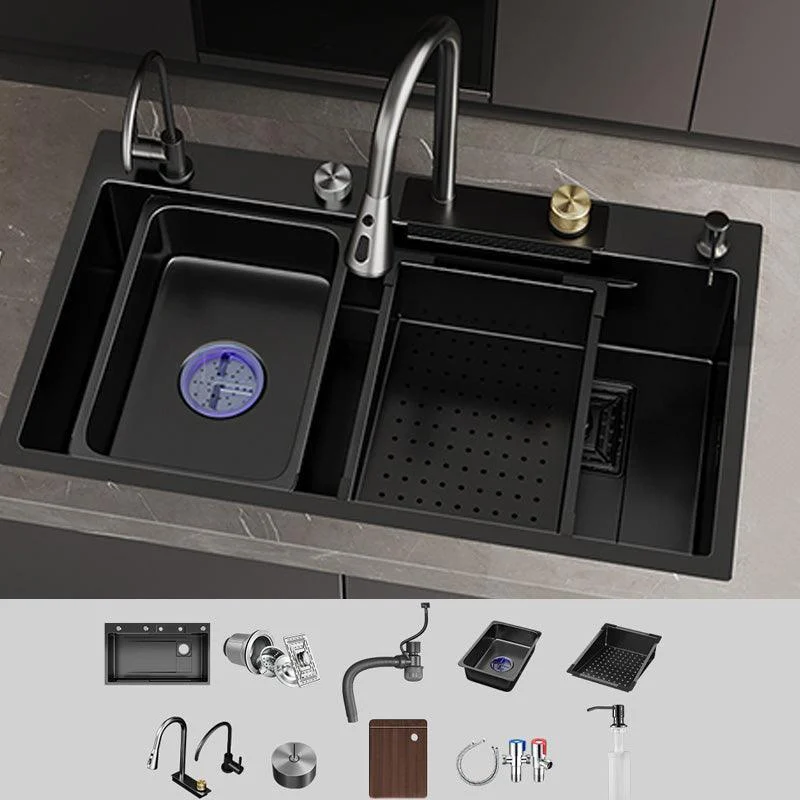 Single Bowl Kitchen Sink Black Stainless Steel Top Mount 3 Holes Sink with Strainer -Bathlova