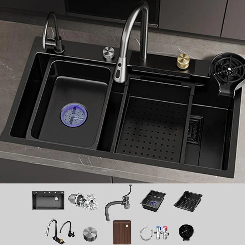 Single Bowl Kitchen Sink Black Stainless Steel Top Mount 3 Holes Sink with Strainer -Bathlova