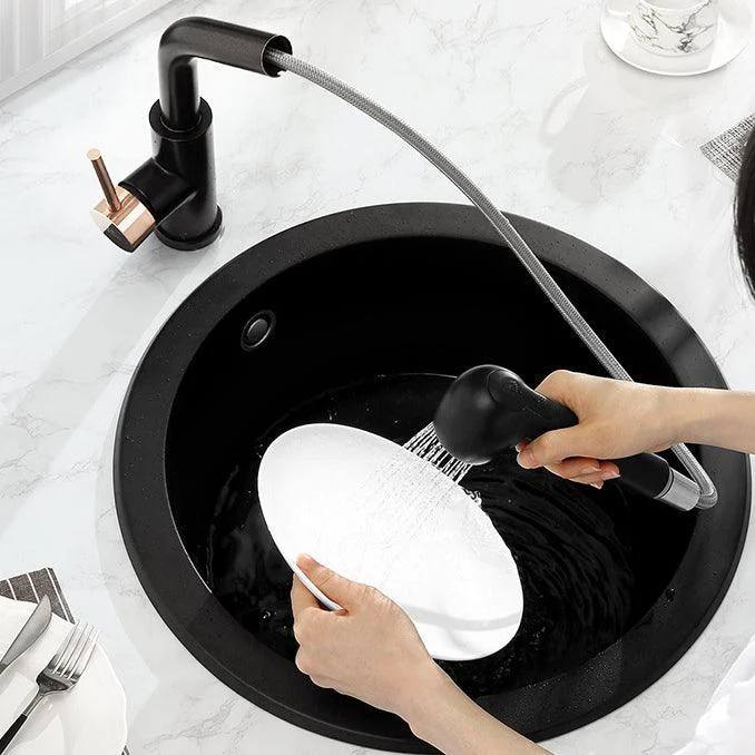 Single Bowl Kitchen Sink Modern Style Round Shape Kitchen Sink with Basket Strainer -Bathlova