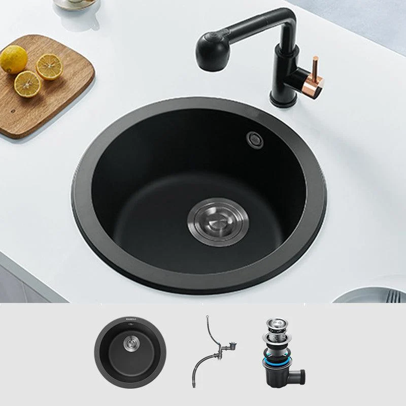 Single Bowl Kitchen Sink Modern Style Round Shape Kitchen Sink with Basket Strainer -Bathlova