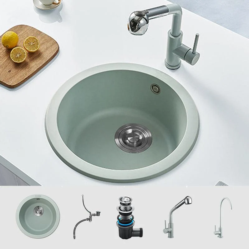 Single Bowl Kitchen Sink Modern Style Round Shape Kitchen Sink with Basket Strainer -Bathlova